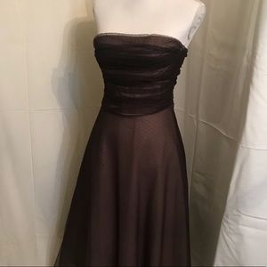 BCBG maxazria brown Taffeta over pink strapless midi tulle dress
